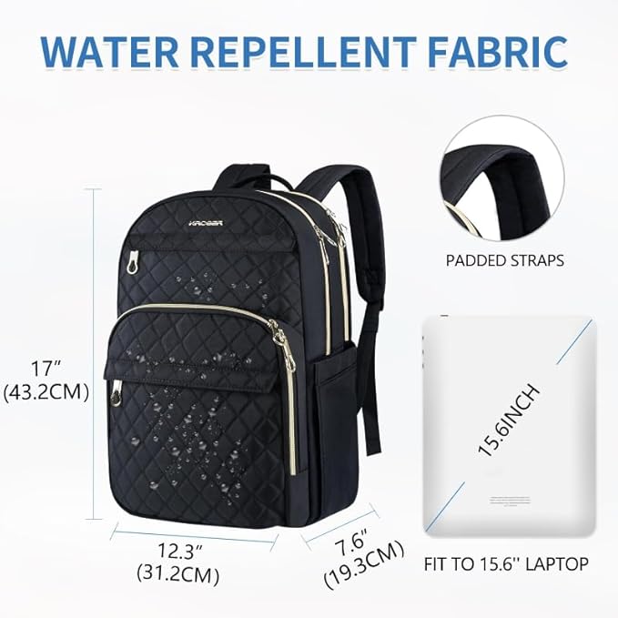 KROSER Laptop Backpack 15.6 Inch Stylish Daypack with USB Charging Port, Water-repellent Nylon Backpack Backpack for Travel/Business/Women/Black