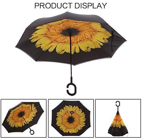 MRTLLOA 40/49/56 Inch Oversize Windproof Inverted Reverse Upside Down Umbrella, Golf Size Rain Umbrella, Double Layer, C-Shaped Handle for Men, Women and Kids