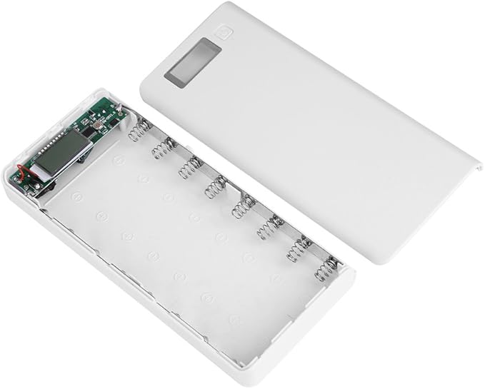 Portable 8x18650 Battery Power Bank Case, Dual USB Ports LCD Display, LED Indicator, for 3.7v Li ion Rechargeable Battery (White)