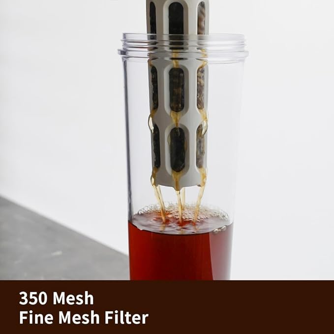 watchget Portable Cold Brew Coffee Maker 34oz/1L Iced Coffee Maker and Tea Brewer Leak-Proof Removable Fine Mesh Filter Perfect for Outdoor Camping Trip (Dark Grey)
