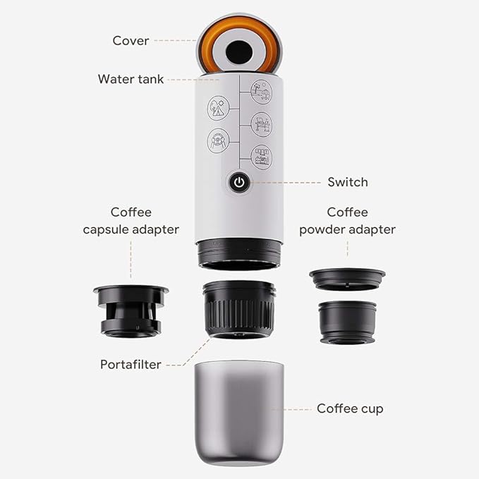 3-in-1 Portable Espresso Machine With NO Heating Function, Type-C Charging Electric Espresso Maker, 17 Bar Mini Coffee Maker For N ESPRESSO/DolceGustoPods & Ground Coffee On the Go, White