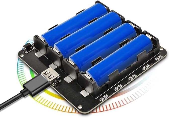 diymore 18650 Battery Holder Four Li-ion V9 Battery Shield Micro USB 5V/3A 3V/1A Power Bank Battery Charging Module (4 Holders)