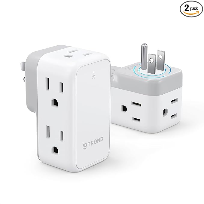 TROND Wall Outlet Extender 2 Pack - Multi Plug Splitter with Rotating Plug, 6 AC Power Adapter, Cruise Essentials, Small Outlet Extension for Travel Office Home Dorm Room