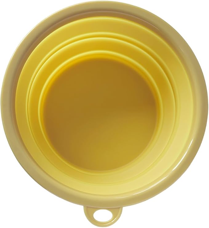 SiliconeSnap Travel Pet Bowl - Collapsible 6.8" Dog Food Dish with Easy Hook Hole, Sun Yellow Washable Feeder