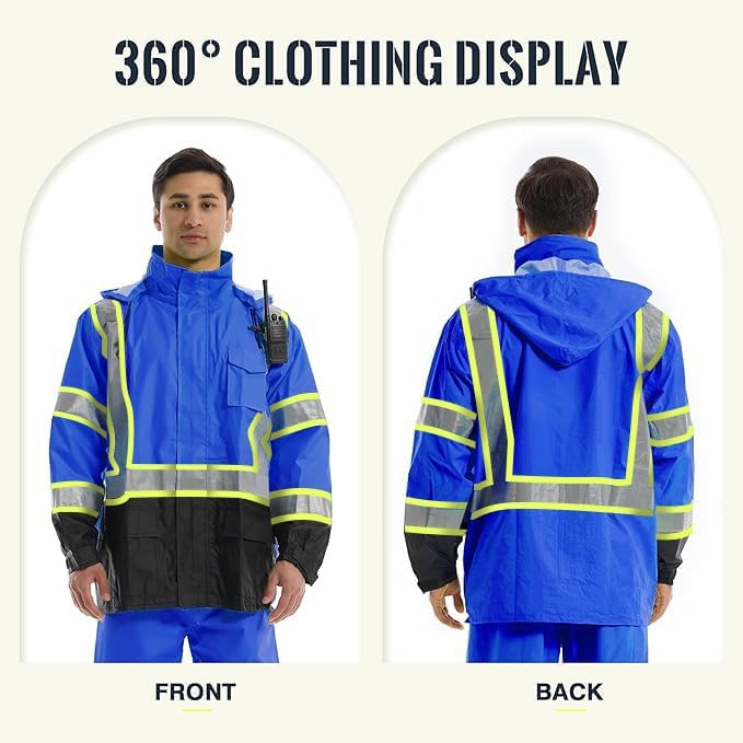 SKSAFETY Hi Vis Safety Rain Jacket for Men, Construction Work Rain Gear Heavy Duty Class 3 Rain Coat Waterproof Lightweight