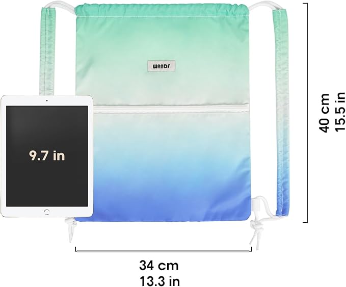 WANDF Drawstring Backpack Sports Gym Bag with Shoulder Pads Water Resistant String Bag Cinch Bag for Women Men (Blue-Green Gradient)