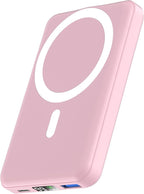 podoru for Magsafe Power Bank, 10000mAh Magnetic Portable Charger with 22.5W PD Fast Charging USB-C Cable LED Display Wireless Battery Pack for iPhone 17/16/15/14/13/12 Series-Pink
