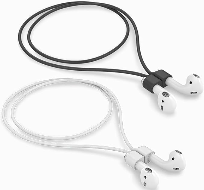 【2 Pack】 Ultra Strong Magnetic Anti-Lost Straps for AirPods, Colorful Soft Silicone Sports Lanyard Compatible with AirPods 1&2 / AirPods 3rd / AirPods Pro 1st&2nd Gen, Neck Rope Cord - White+Black