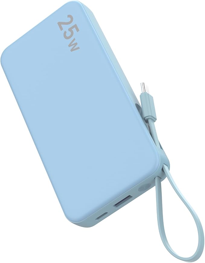 NOBIS Portable Charger 10000mAh 25W Power Bank Fast Charging Battery Pack with Built-in Type-C Cable, USB-C in/Out, USB-A Output with LED Display for Phone 17 S25