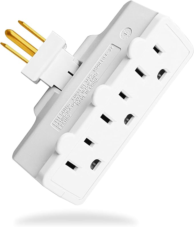 oviitech 3 Outlets 3-Prong Swivel Wall Adapter, Grounded 180 Degree Electrical Plug Adapter, Indoor Rated,White.
