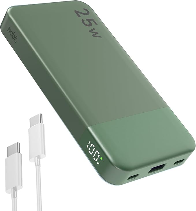 NOBIS Portable Charger, 10000mAh Power Bank Fast Charging, Battery Pack with C to C Cable, Battery Bank with Digital Display for iPhone iPad Android etc