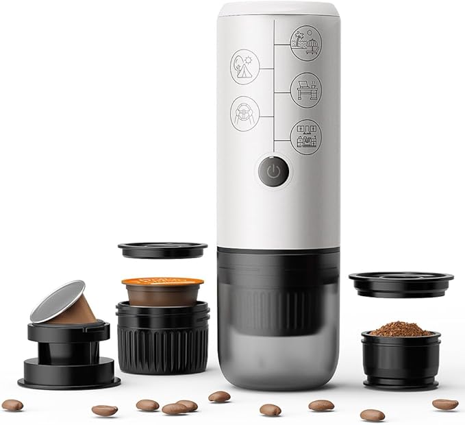 3-in-1 Portable Espresso Machine With NO Heating Function, Type-C Charging Electric Espresso Maker, 17 Bar Mini Coffee Maker For N ESPRESSO/DolceGustoPods & Ground Coffee On the Go, White
