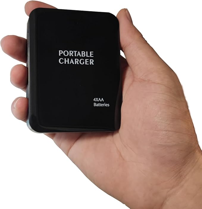Battery Operated Phone Charger with LED|EmergencyUSB Battery Powered Power Bank Portable 4 AA Batteries Powered Outlet (2Pack Black)