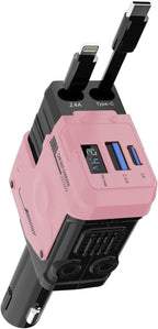 Retractable Car Charger, 4 in 1 Retractable Phone Charger with 66W Fast Charging, 2 Retractable Cables and 2 USB-C USB-A Por, Cute Girly Car Accessories for iPhone 17/16/15/14/13/12, Samsung, Pixel