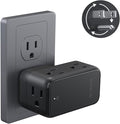 TROND Outlet Adapter with 360 Rotating Plug, 6 AC Outlet Extender, Turn One into Multiple Sideways Plug Splitter, Black Wall Power Adapter Goes Well with Dark Wall Decor, Suit for Garage Room