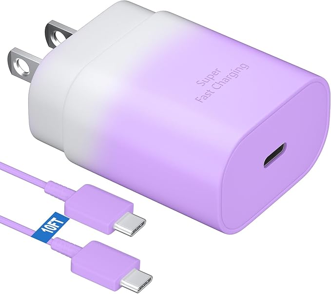 25W Super Fast Charging Cord Type C Block &10Ft USB C Android Phone Charger Cable for Samsung Galaxy S26 Ultra/S26/S26+/S25 Ultra/S25/24 Ultra/S24/S23 Ultra/S22 Ultra//Note 20/10,Purple Gradient