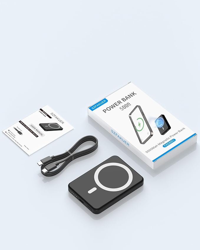 5000mAh Magnetic Portable Charger, Ultra Slim Magnetic Power Bank with USB-C Cable Compatible with iPhone 17/16/15/14/13/12 Series