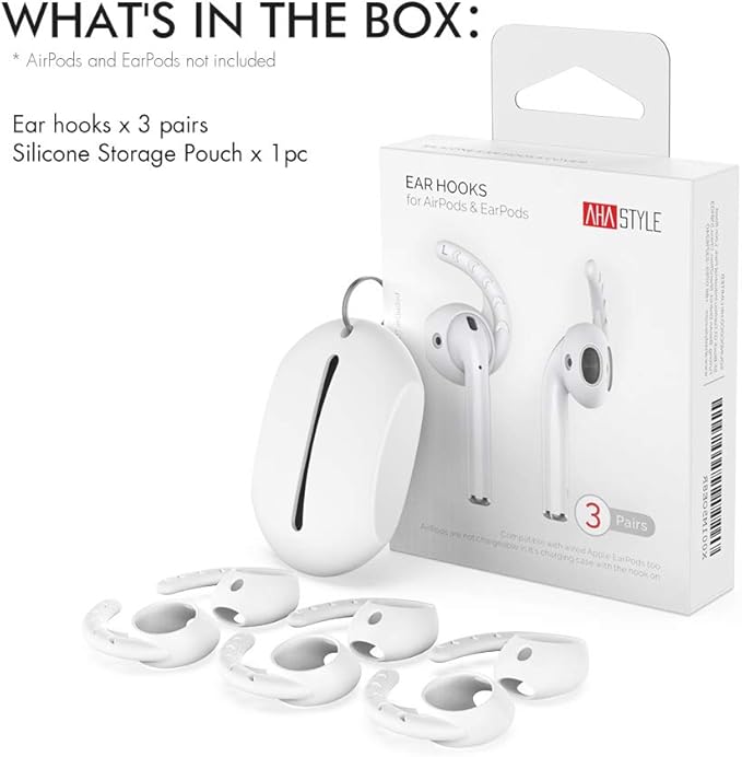 AhaStyle 3 Pairs AirPods Ear Hooks Cover Silicone Accessories Compatible with Apple AirPods and EarPods Headphones(Milk White)