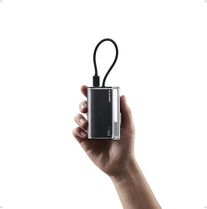 sharge Mini Portable Charger 45W 10000mAh Power Bank, Fast Charging Battery Pack with Built-in USB-C Cable, Compact Portable Phone Charger Travel Essentials Powerbank for iPhone 17/16
