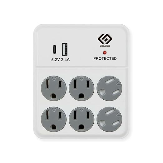 OSKOS 6 Outlets Wall Outlet with 2.4A USB Charger (1A1C), 1000J Surge Protector, Wall Tap, 15A/120V/1800W, Swivel Safety Cover, UL Listed