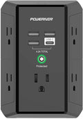 Multi Outlet Extender Surge Protector - POWERIVER Multi Plug Wall Outlet with 5 AC Outlets and 4 USB Ports(1USB C), 1680 Joules, Outlet Splitter for Home School Office, ETL, Black