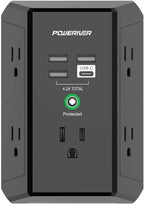 Multi Outlet Extender Surge Protector - POWERIVER Multi Plug Wall Outlet with 5 AC Outlets and 4 USB Ports(1USB C), 1680 Joules, Outlet Splitter for Home School Office, ETL, Black