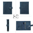 CONTACTS Full Grain Leather Passport Holder Compatible with Airtag RFID Blocking Passport Wallet Travel Slim Passport Cover with SIM Card Removal Tool (Blue)