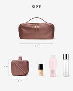 EACHY Travel Makeup Bag, Large Capacity Cosmetic Bag for Women, Waterproof PU Leather, Flat Open Portable Toiletry Bag for Skincare, Brushes & Travel Essentials