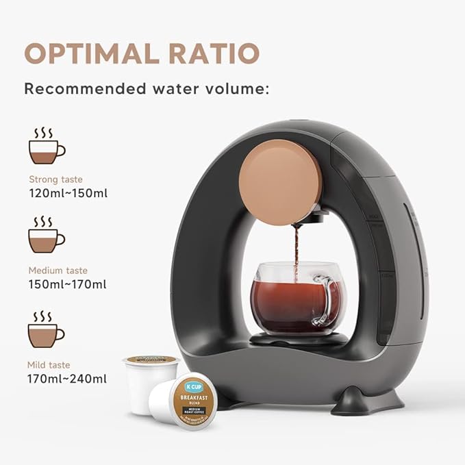 Pod and Grounds Single-Serve Coffee Maker, 2 in 1 One Cup Coffee Machine Compatible with K-Cup Pod & Coffee Grounds/Tea, Compact Design, 4-8oz, Grey