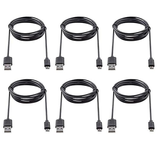 Micro USB Cable 6-Pack 3ft - Android Charger Cord for Samsung Galaxy S7/S6 Edge/J7/S5/Note 5/4, LG K40/K20, Fast Charging, Black - USB to Micro-USB Charging Cables for Android Phones