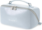 EACHY Travel Makeup Bag, Large Capacity Cosmetic Bag for Women, Waterproof PU Leather, Flat Open Portable Toiletry Bag for Skincare, Brushes & Travel Essentials