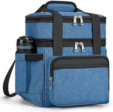 holuxer Insulated Lunch Bag & Lunch Box for Men - Double Deck Reusable Lunch Bag for Women Tote Cooler Bag Leakproof Soft Expandable - Extra Large Lunchbox for Work/Adult/Picnic/Outdoor (Blue，22L)
