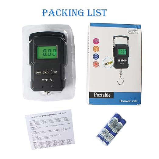 Portable Electronic Hook Scale Digital Hanging Bag Luggage Weight Scale Fishing Scale with Measuring Tape 165Lb Black