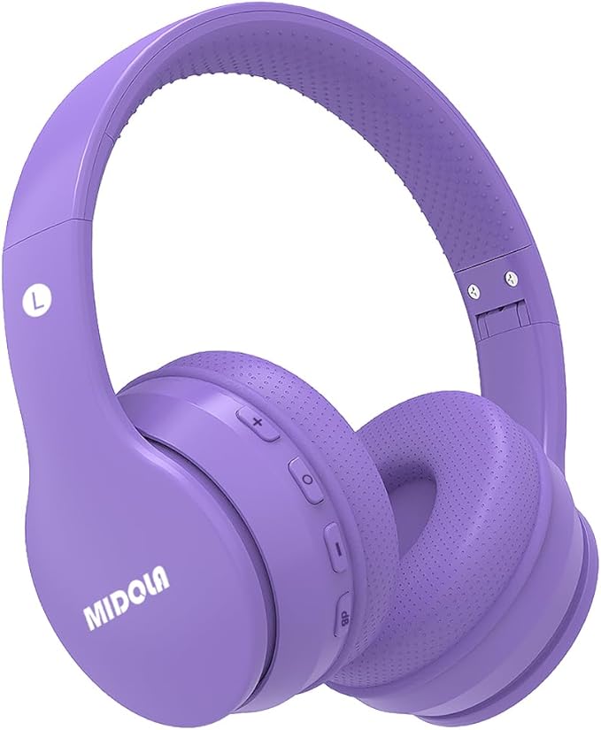 MIDOLA Kids Bluetooth Headphones 68H Play Time,Volume Limit 85/94dB, Foldable Lightweight Wireless Over-Ear Headphone for Kid Toddler Child Pad Tablet,Headsets with Built-in Mic Light Purple