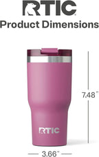 RTIC 20oz Essential Tumbler with Lid, Ceramic Lined, Insulated, Stainless Steel, Metal, Double Wall Vacuum-Insulation, Travel Cup for Iced Coffee, Tea, Hot and Cold Drink, Orchid