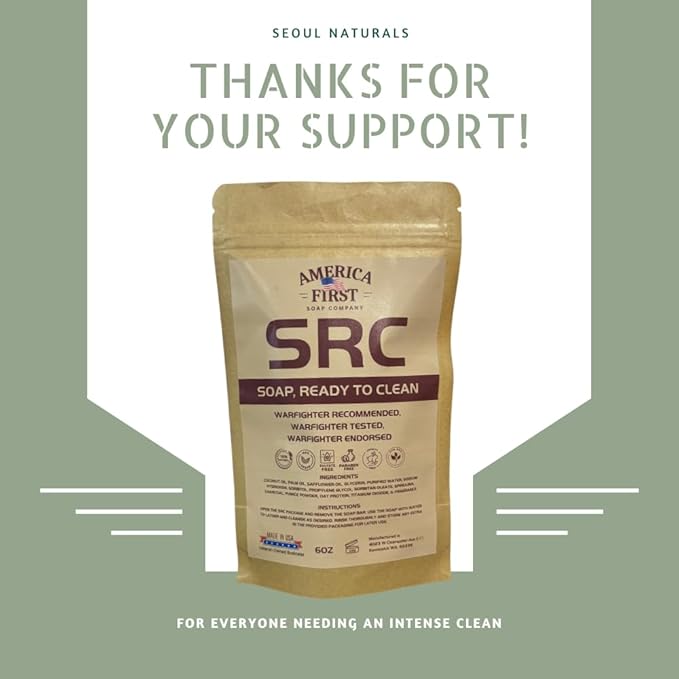 SRC Tactical Soap Bar with Charcoal, Spirulina, and Pumice, Olive Drab, Heavy-Duty Cleansing Bar, 6 oz