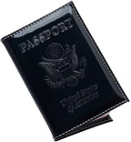 Chrome Passport Cover Vaccine Card Holder Combo, Passport Holder with Vaccine Card Slot (Black)