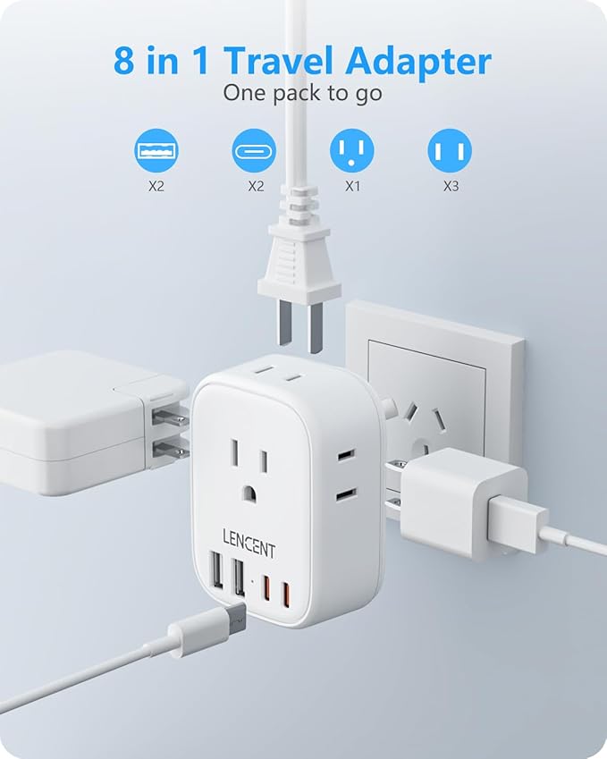 LENCENT Australia New Zealand Power Plug Adapter, US To Australia Plug Adapter with 4 Outlets, 4 USB Ports(2 USB C), Type I Plug Converter for US to AU Argentina China Fiji, Travel Essentials