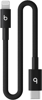 Beats USB-C to Lightning Woven Short Cable Fast Charging Durable/Tangle-Free Compatible Charger for Apple Devices w Lightning Ports (8 in, 20 cm) - Bolt Black