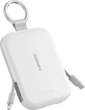 RORRY CharmGo Portable Charger, 5000mAh Portable Charger Power Bank with Built-in Cables, Travel Keychain Charger Battery Pack for iPhone 17/16/15/14/13/12, for AirPods 2/3/4/Pro, White
