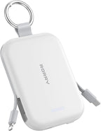 RORRY CharmGo Portable Charger, 5000mAh Portable Charger Power Bank with Built-in Cables, Travel Keychain Charger Battery Pack for iPhone 17/16/15/14/13/12, for AirPods 2/3/4/Pro, White