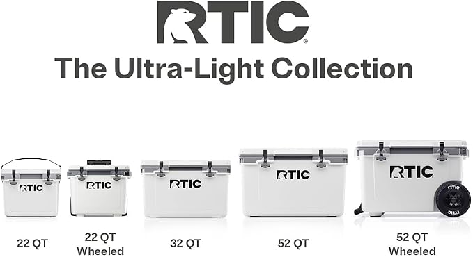 RTIC 52 Quart Ultra-Light Wheeled Hard Cooler Insulated Portable Ice Chest Box for Beach, Drink, Beverage, Camping, Picnic, Fishing, Boat, Barbecue, 30% Lighter Than Rotomolded Coolers