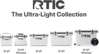 RTIC 52 Quart Ultra-Light Wheeled Hard Cooler Insulated Portable Ice Chest Box for Beach, Drink, Beverage, Camping, Picnic, Fishing, Boat, Barbecue, 30% Lighter Than Rotomolded Coolers