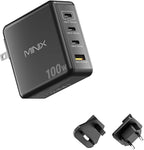 MINIX 100W USB C Charger, 4-Port Fast GaN Charger, Compact Foldable Wall Charger, Compatible with MacBook Pro/Air, iPad Pro, iPhone 17/16/15 Series, Galaxy S25/S24, and More for Home, Travel