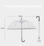 Clear Bubble Umbrella - Automatic Opening Clear Dome Umbrella with the Stylish J-Shaped Handle for Men and Women, Wedding, Outings and Large Group Gatherings, Graduations, Proms, or Daily City Walks