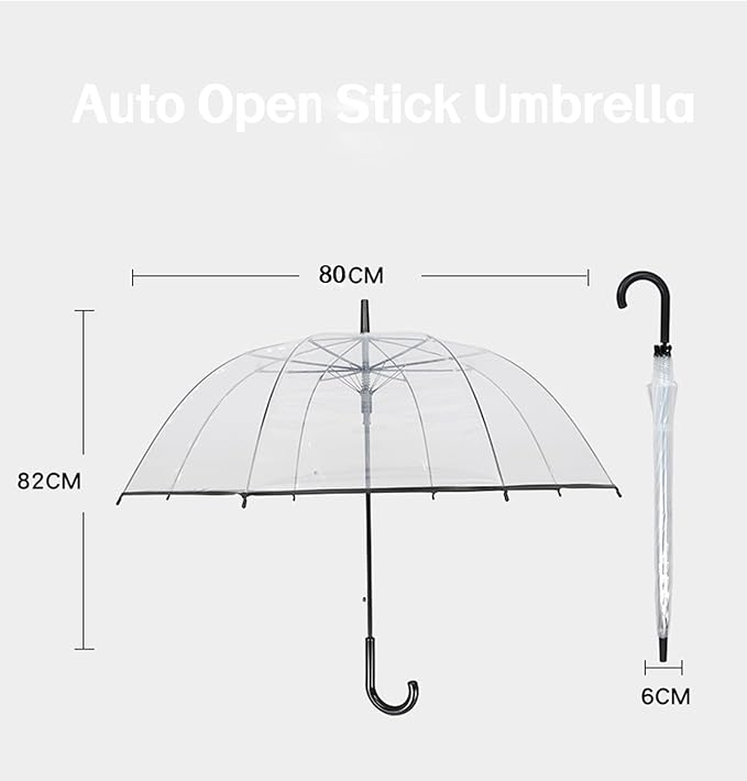 Clear Bubble Umbrella - Automatic Opening Clear Dome Umbrella with the Stylish J-Shaped Handle for Men and Women, Wedding, Outings and Large Group Gatherings, Graduations, Proms, or Daily City Walks