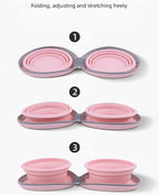 Collapsible Dog Bowls,2-in-1 Pet Bowls with Zipper Carrying Case and Carabiner Clip for Traveling Hiking Camping Walking,Pink
