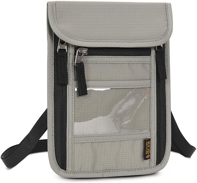 Neck Wallet Travel Family Passport Holder, Neck Pouch Travel Wallet with Adjustable Neck Strap, RFID Blocking, Waterproof Lightweight Versatile Passport Wallet for Men Women Travelers (Grey)