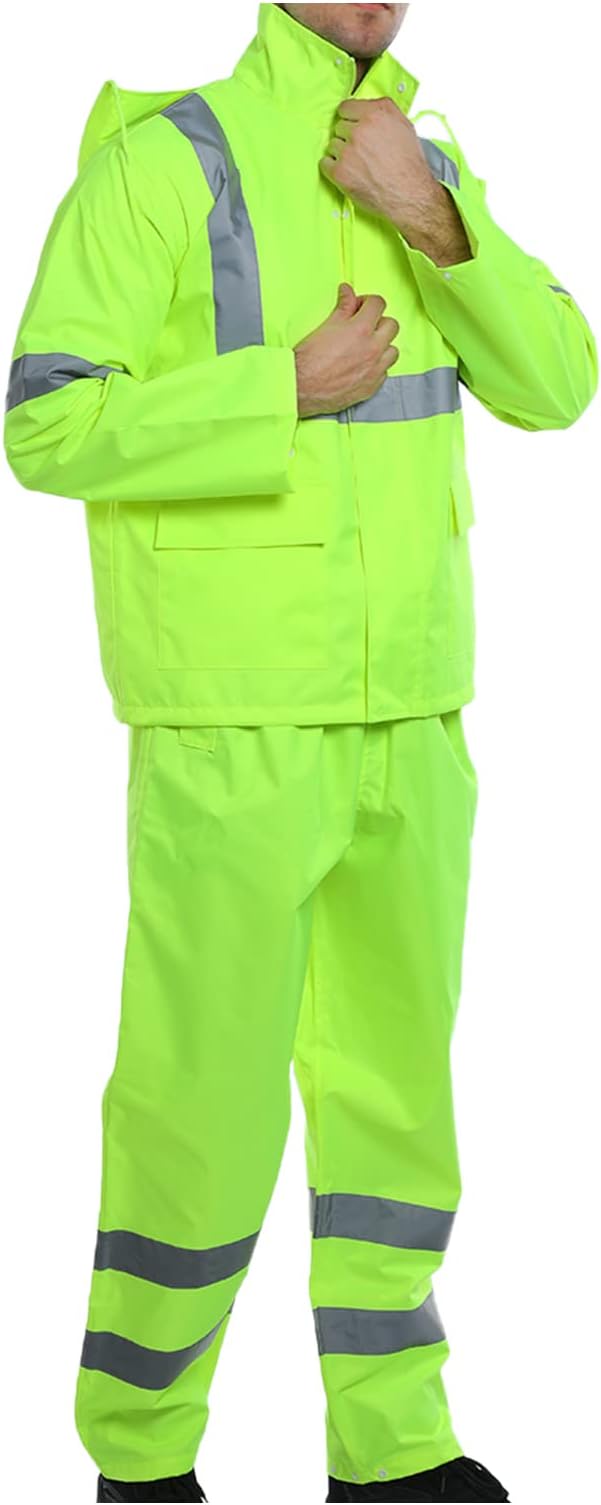 FONIRRA Hi Vis Safety Rainsuit for Men Waterproof Yellow Reflective Class 3 Rain Jacket Gear Pants(2XL/3XL)