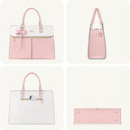 MOSISO Laptop Tote Bag for Women, 15.6 inch Waterproof PU Leather Work Bag with Clutch Purse & Bowknot, Large Capacity Handbag Shoulder Computer Bags Work Briefcase for Business Teacher Office, Pink